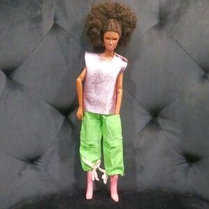 Genuine Leather Metallic Top and Green Cargo Pants Doll Outfit